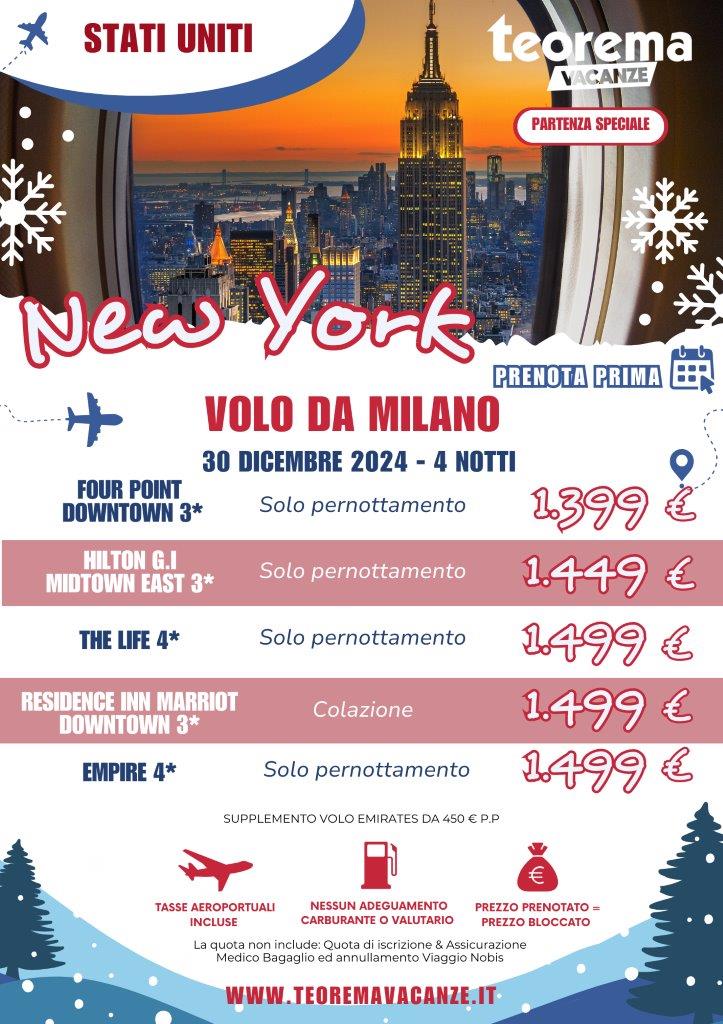 TEOREMA WINTER 2025  - NEW YORK - CAPODANNO DA MILANO