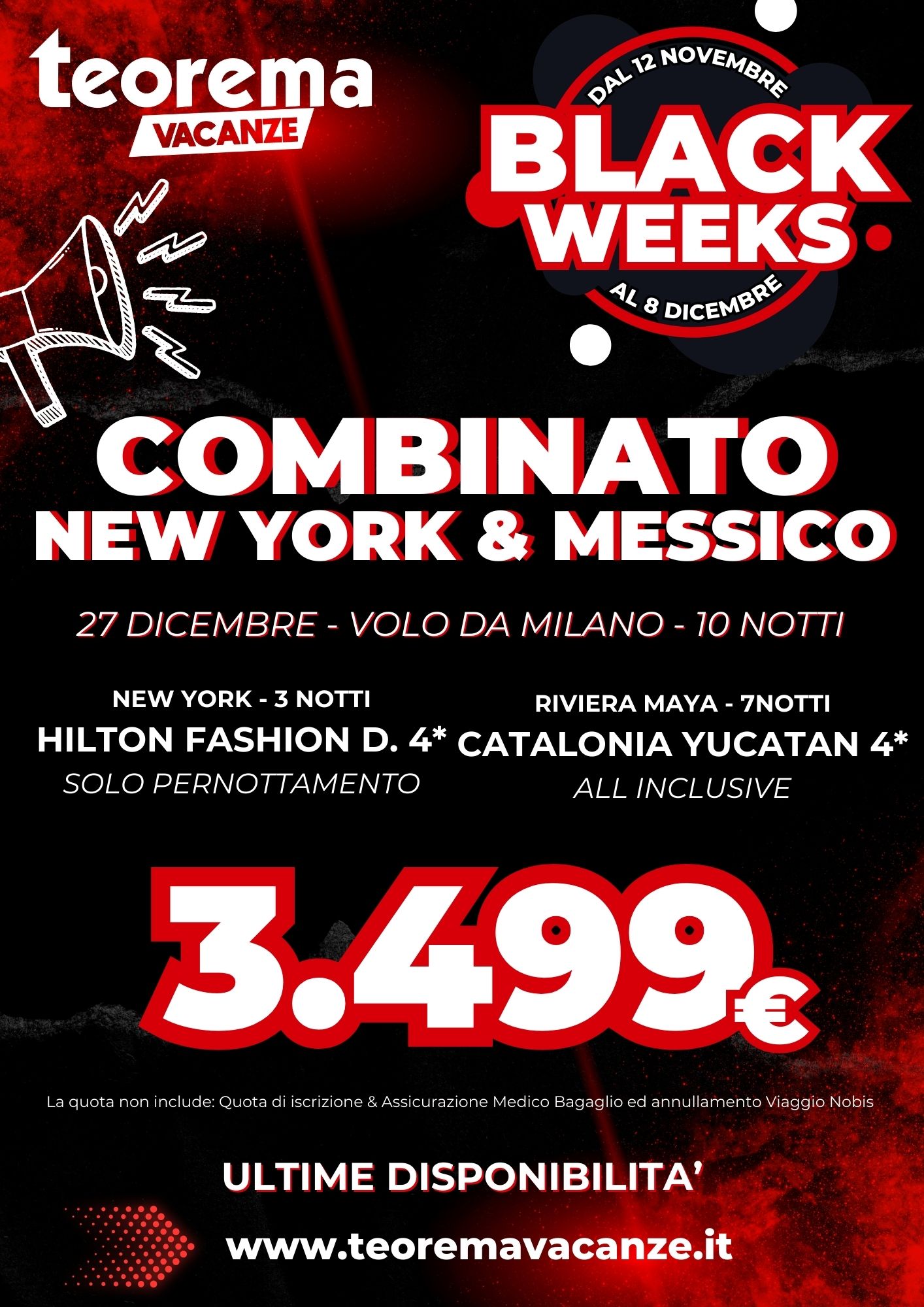 BLACK WEEKS! COMBINATO NEW YORK & MESSICO DA MILANO 27 dicembre