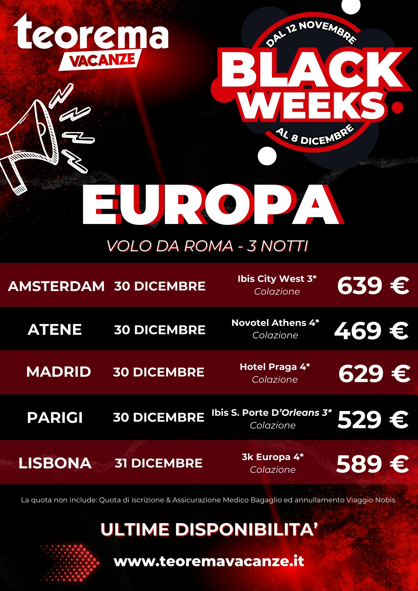 BLACK WEEKS! EUROPA DA ROMA 30-31 dicembre