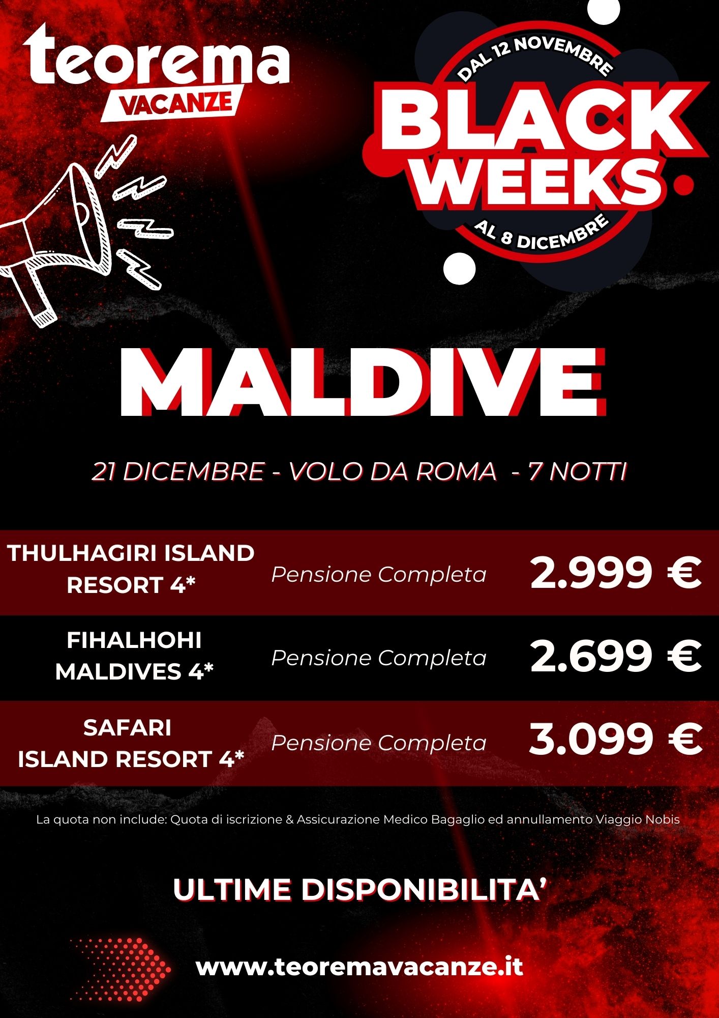 BLACK WEEKS! MALDIVE DA ROMA 21 dicembre