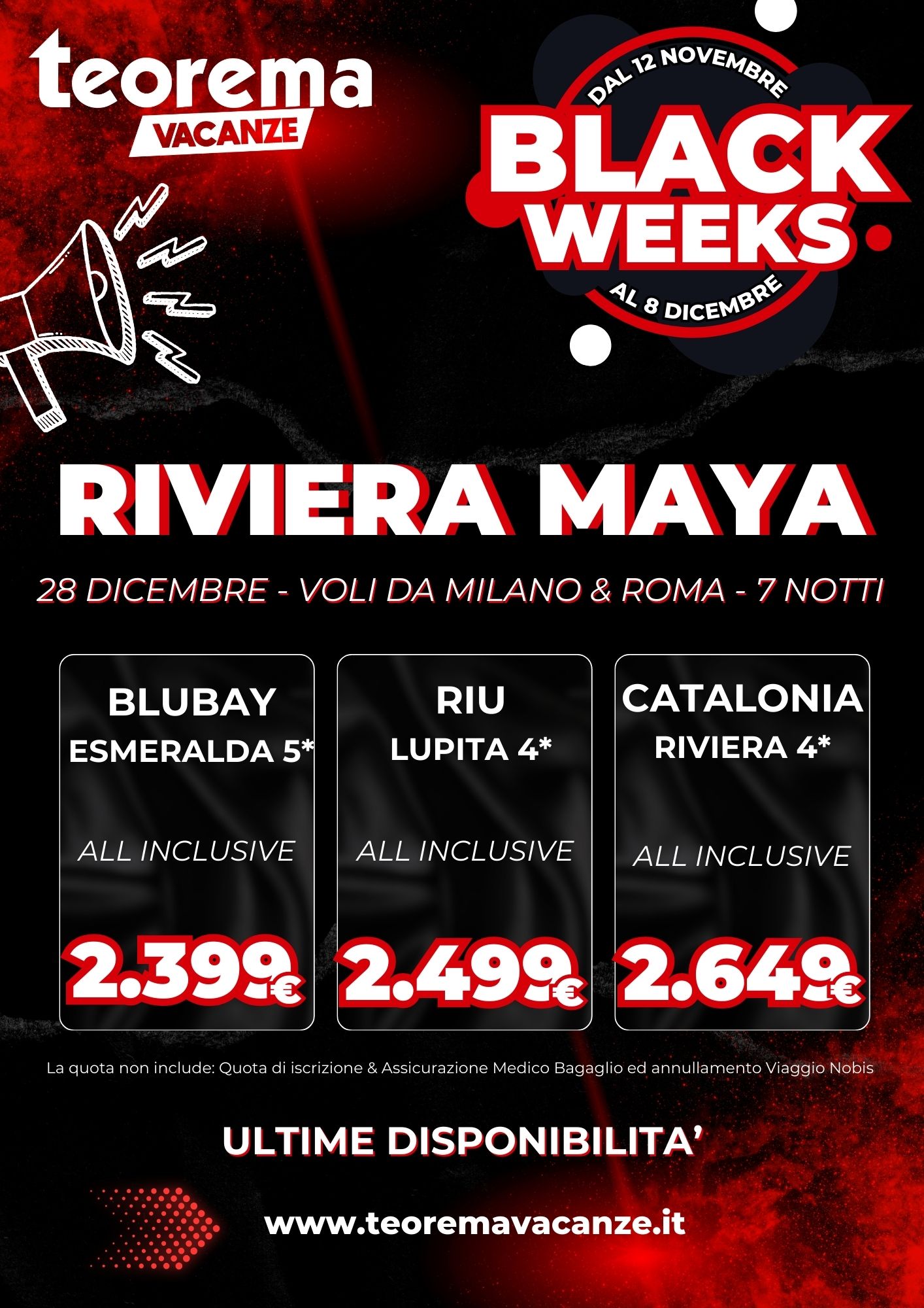 BLACK WEEKS! RIVIERA MAYA DA MILANO E ROMA 28 dicembre