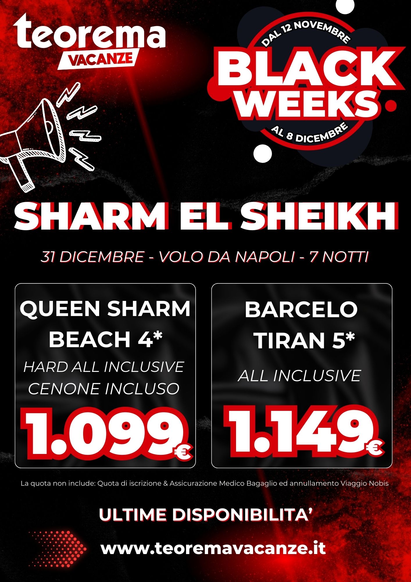 BLACK WEEKS! SHARM EL SHEIKH DA NAPOLI 31 dicembre